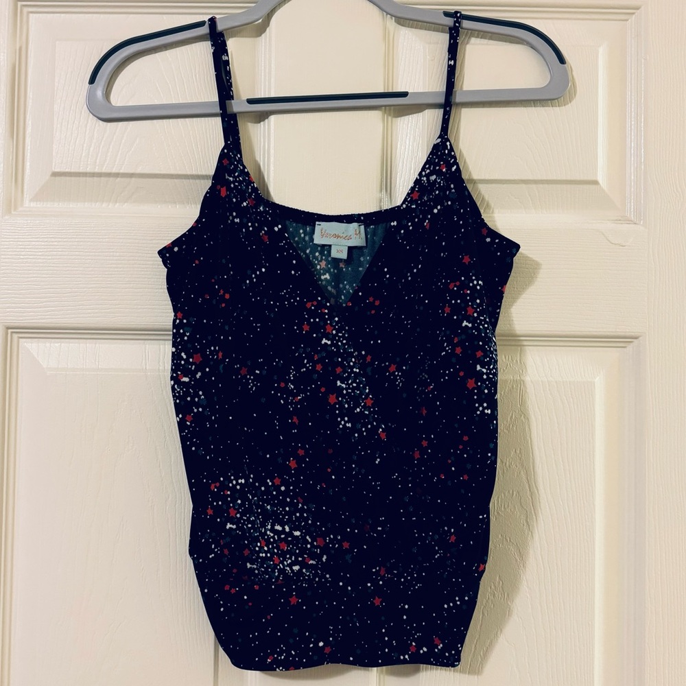 Veronica M Surplice Navy Star Print Cami Tank XS